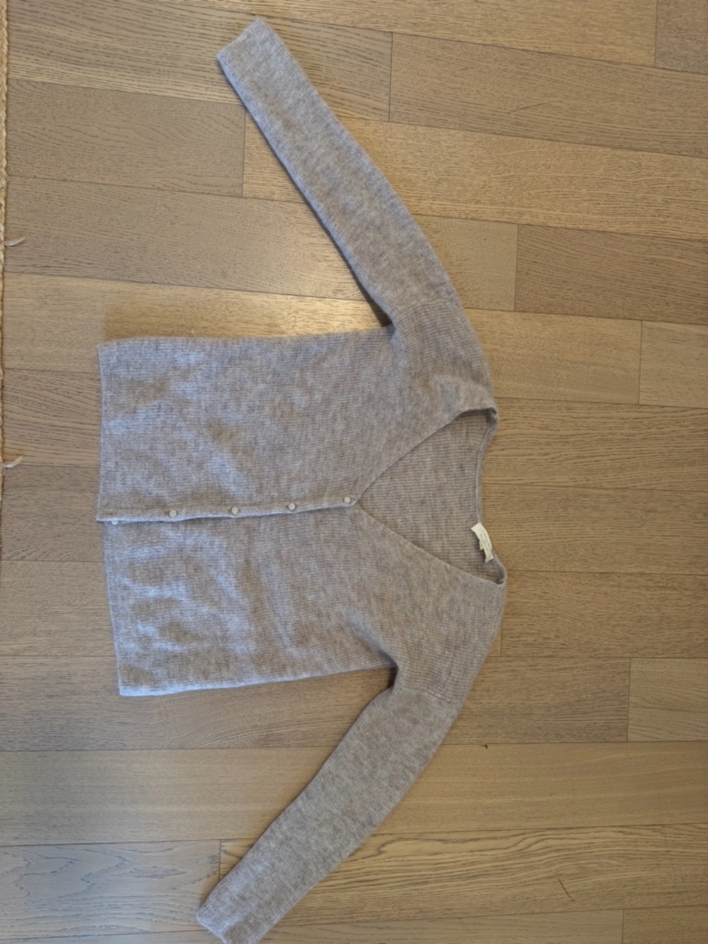 Sezane Button-Front V-Neck Cardigan in Light Taupe - Picture 3 of 4